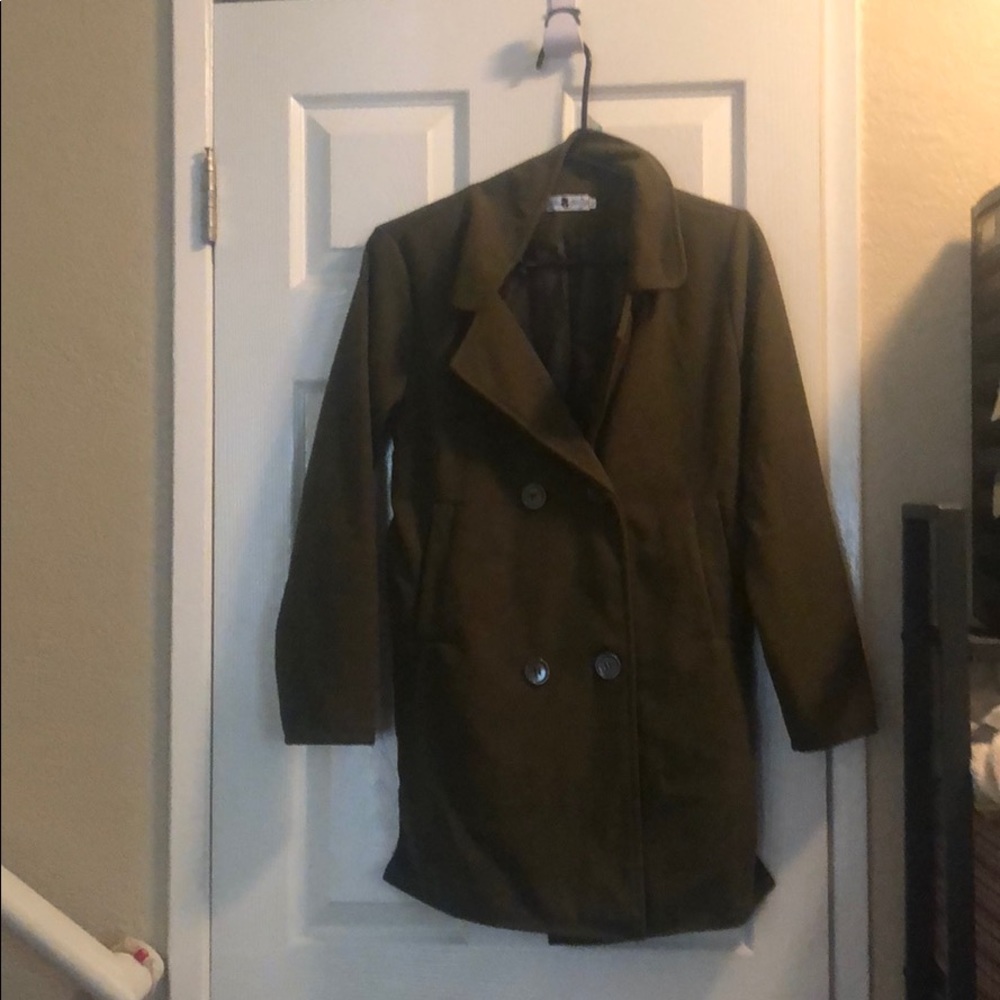 Army green Lapel double breasted plain coat